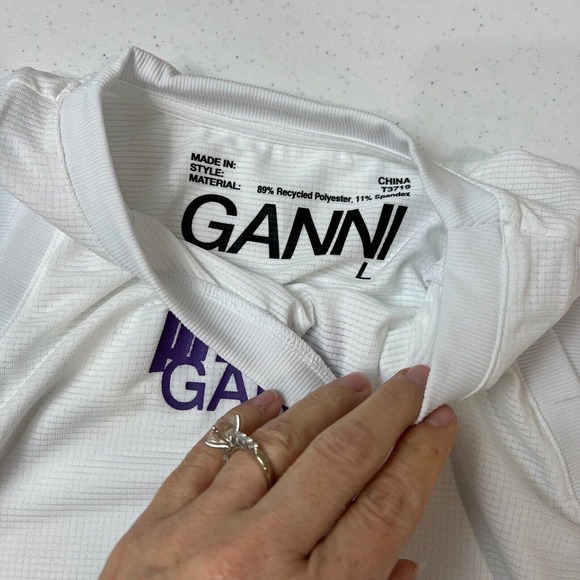 Ganni Bright White Tank Crop Top Large Prince Edition Active Mesh Asymmetric Hem - Picture 4 of 11